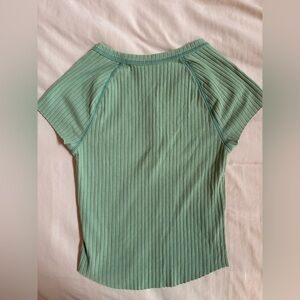 American Eagle Outfitters Sage Ribbed Short Sleeve Top